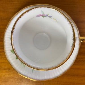 Elizabethan China Tea Cup and Saucer, Pink Roses and Purple Daisies Teacup and Saucer, Floral Footed Bone China image 4