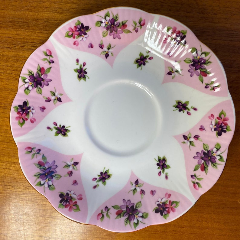 Royal Albert China Tea Cup and Saucer Serenity Debutante Series Teacup and Saucer Bone China Pink and Purple Flowers image 6