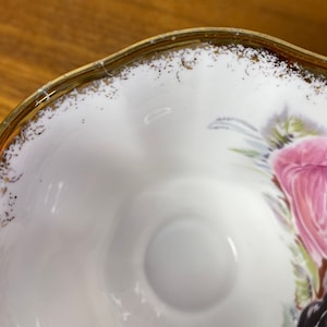 Summer Bounty Series Tourmaline Teacup and Saucer, Royal Albert China Tea Cup and Saucer with Pink and Purple Roses and Heavy Gold image 5