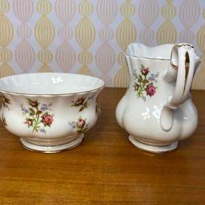 Cream and Sugar set, Royal Albert Winsome Vintage Creamer and Sugar Bowl, Pink Roses, English Bone China, Milk Pitcher and Bowl image 4