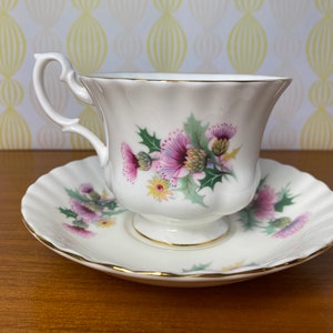 Royal Albert Summertime Series Bone China Tea Cup and Saucer, Purple Pink Thistle Teacup and Saucer image 4