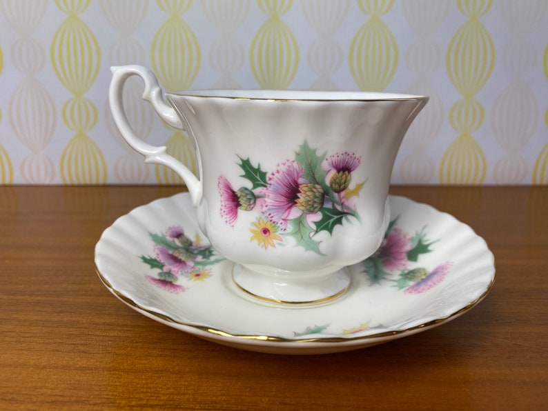 Royal Albert Summertime Series Bone China Tea Cup and Saucer, Purple Pink Thistle Teacup and Saucer image 4