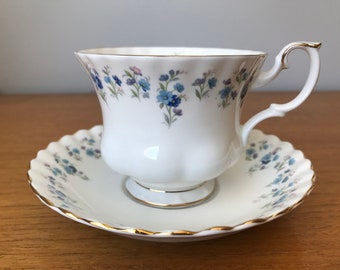 Royal Albert "Memory Lane" Vintage Teacup and Saucer, Blue Flower Garland Tea Cup, Floral English Bone China, Garden Tea Party