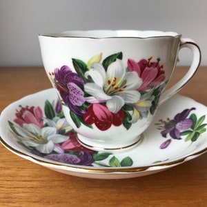 Adderley Tea Cup and Saucer, Purple Pink White Lily Teacup and Saucer image 1