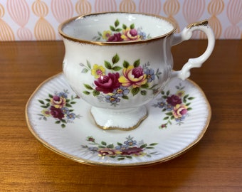 Elizabethan Roses Tea Cup and Saucer, English China Teacup and Saucer