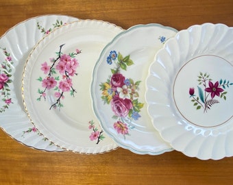 Mismatched Vintage Ceramic Plate set, Pink Rose Side Plates, Bread and Butter Plates, Woods Ware, Myott, Johnson Brothers, Ridgway