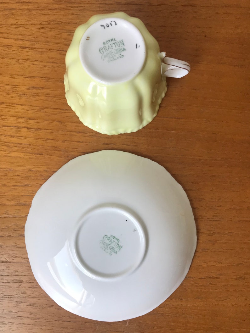 Royal Grafton Yellow Teacup and Saucer, Floral English Tea Cup and Saucer image 10