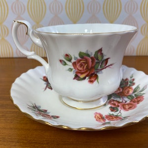 Royal Albert Centennial Rose Vintage Teacup and Saucer, Red Pink Orange Rose Tea Cup and Saucer, English Bone China CLEARANCE image 3