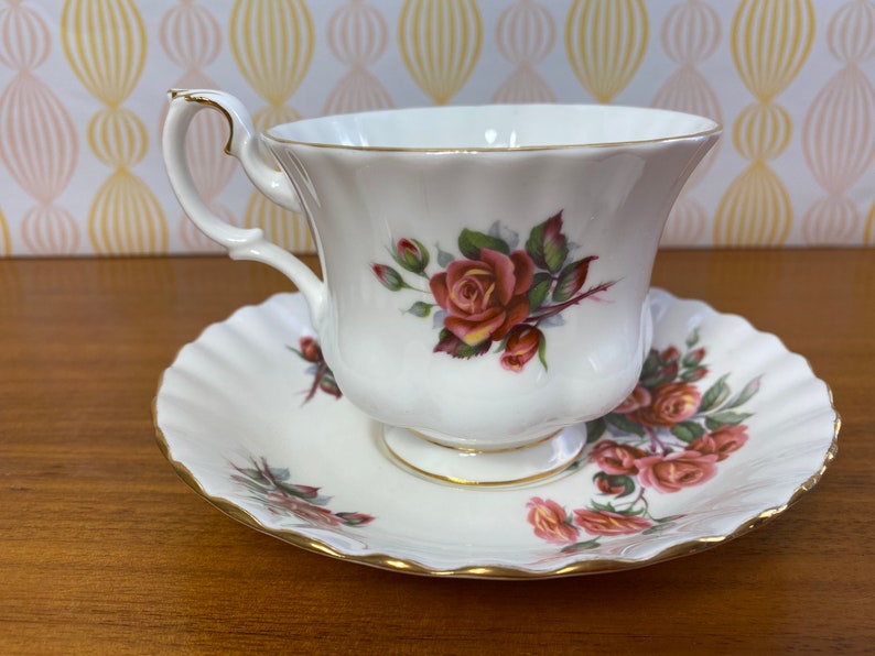 Royal Albert Centennial Rose Vintage Teacup and Saucer, Red Pink Orange Rose Tea Cup and Saucer, English Bone China CLEARANCE image 3