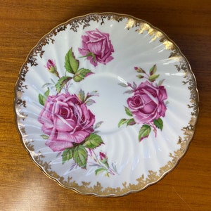 Aynsley Roses Cup and Saucer, Large Pink Cabbage Rose Teacup and Saucer image 6