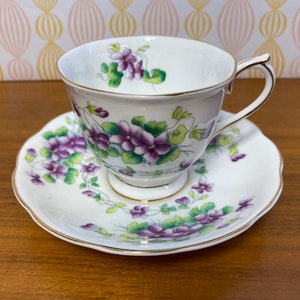 Purple Violets Royal Albert China Tea Cup and Saucer, Sweet Violet Teacup and Saucer 1940s Bone China image 10