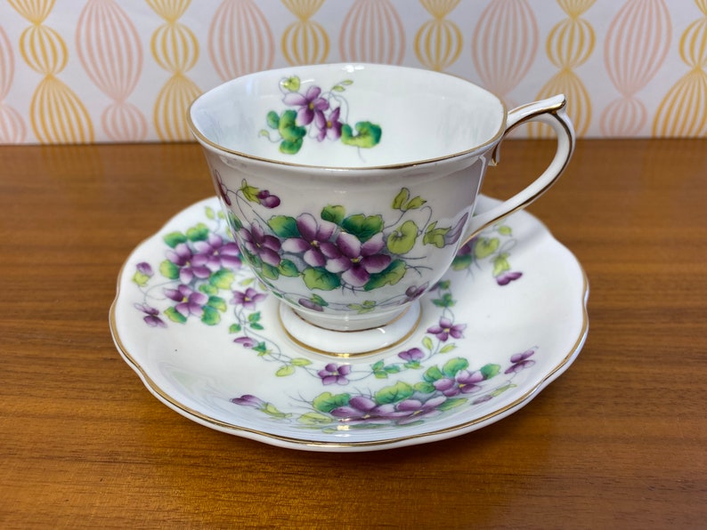 Purple Violets Royal Albert China Tea Cup and Saucer, Sweet Violet Teacup and Saucer 1940s Bone China image 10