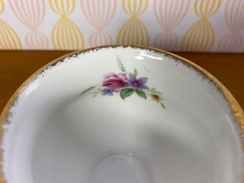 Elizabethan China Tea Cup and Saucer, Pink Roses and Purple Daisies Teacup and Saucer, Floral Footed Bone China image 5