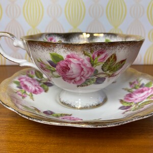 Royal Standard Pink Roses Tea Cup and Saucer, Heavy Gold Bone China Teacup and Saucer image 4