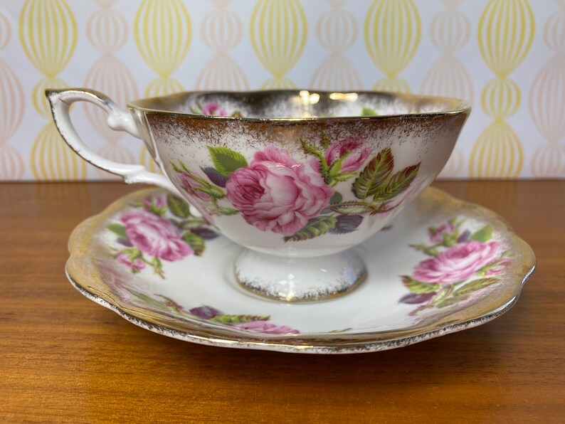 Royal Standard Pink Roses Tea Cup and Saucer, Heavy Gold Bone China Teacup and Saucer image 4