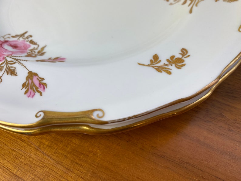 Royal Crown Derby Pinxton Roses China Plates, Pink Roses and Gold Leaf Salad Plates image 6