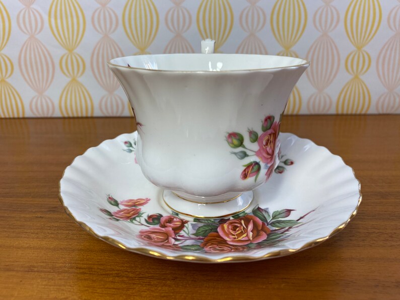 Royal Albert Centennial Rose Vintage Teacup and Saucer, Red Pink Orange Rose Tea Cup and Saucer, English Bone China CLEARANCE image 2