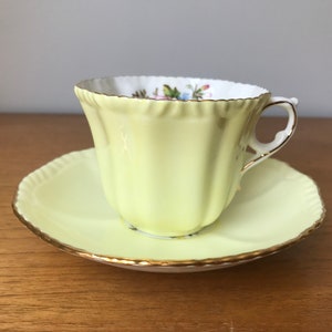 Royal Grafton Yellow Teacup and Saucer, Floral English Tea Cup and Saucer image 2