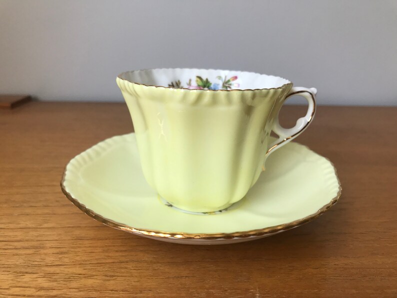 Royal Grafton Yellow Teacup and Saucer, Floral English Tea Cup and Saucer image 2