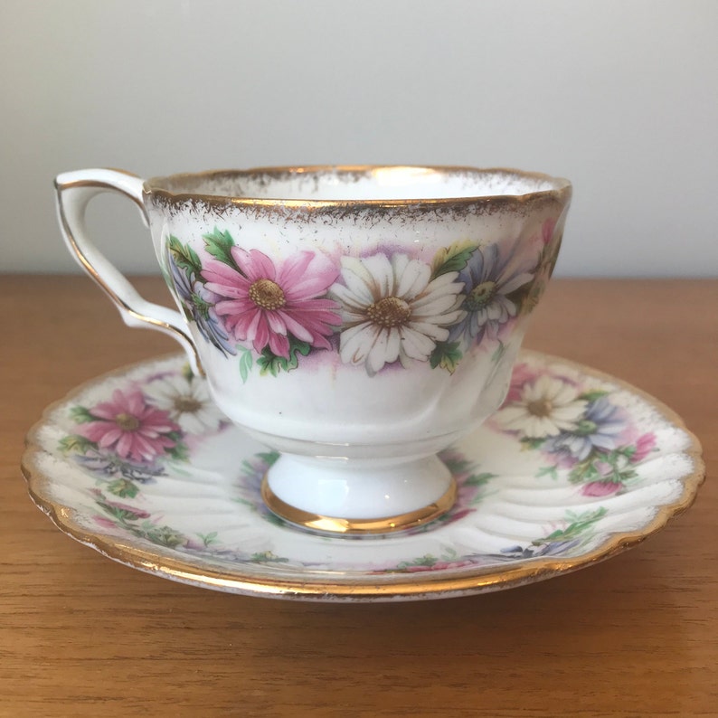 Royal Stafford Daisy Teacup and Saucer Pink White Blue Etsy