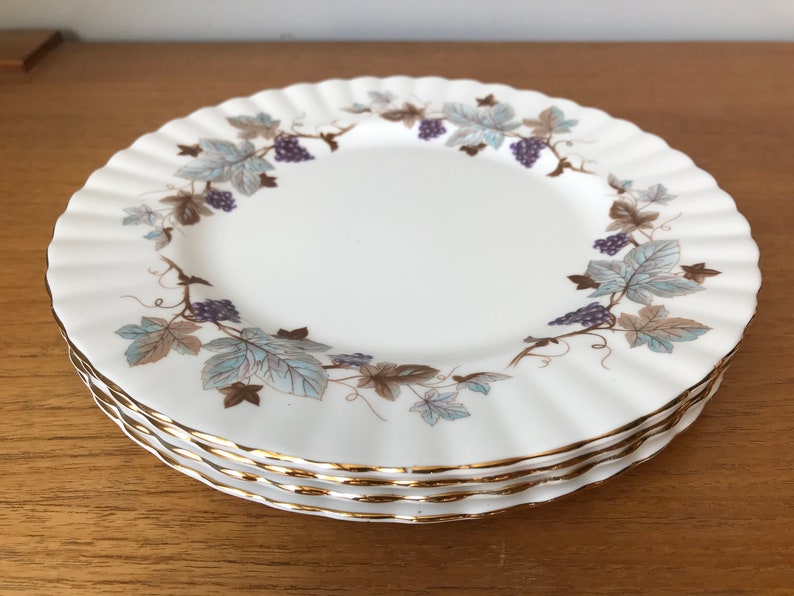 Lorraine Salad Plates Blue-Grey Leaves Brown Vines Plates Purple Grapes Royal Albert China Plates Bone China Dishes