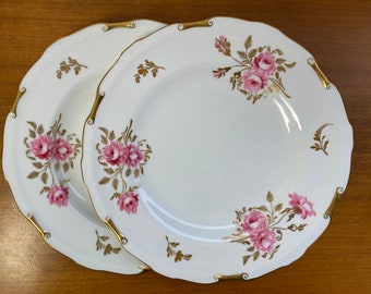 Royal Crown Derby "Pinxton Roses" China  Plates, Pink Roses and Gold Leaf Salad Plates