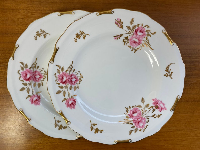 Royal Crown Derby Pinxton Roses China Plates, Pink Roses and Gold Leaf Salad Plates image 1