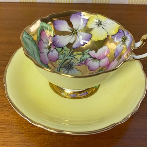 Paragon China Tea Cup and Saucer, Rare Gold Interior with Hand Painted Nasturtiums Flowers Teacup and Saucer, Circa 1950s 1960s image 10