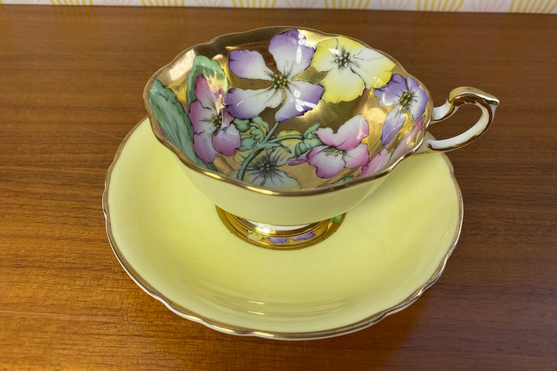 Paragon China Tea Cup and Saucer, Rare Gold Interior with Hand Painted Nasturtiums Flowers Teacup and Saucer, Circa 1950s 1960s image 10