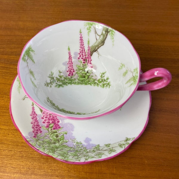 Royal Albert Crown China Tea Cup and Saucer, Pattern "Foxglove" Pink Floral Teacup and Saucer, #769204 Circa 1927-1935