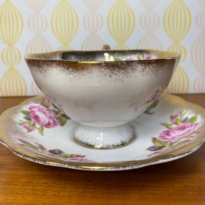 Royal Standard Pink Roses Tea Cup and Saucer, Heavy Gold Bone China Teacup and Saucer image 3