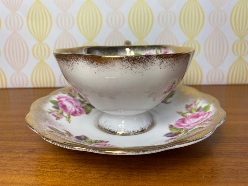 Royal Standard Pink Roses Tea Cup and Saucer, Heavy Gold Bone China Teacup and Saucer image 3