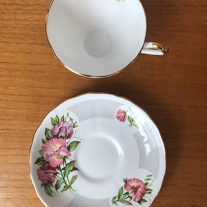 Tuscan Birthday Flowers April's Sweet Pea China Tea Cup and Saucer, Pink and Purple Sweet Peas Teacup and Saucer, Flower of the Month image 6