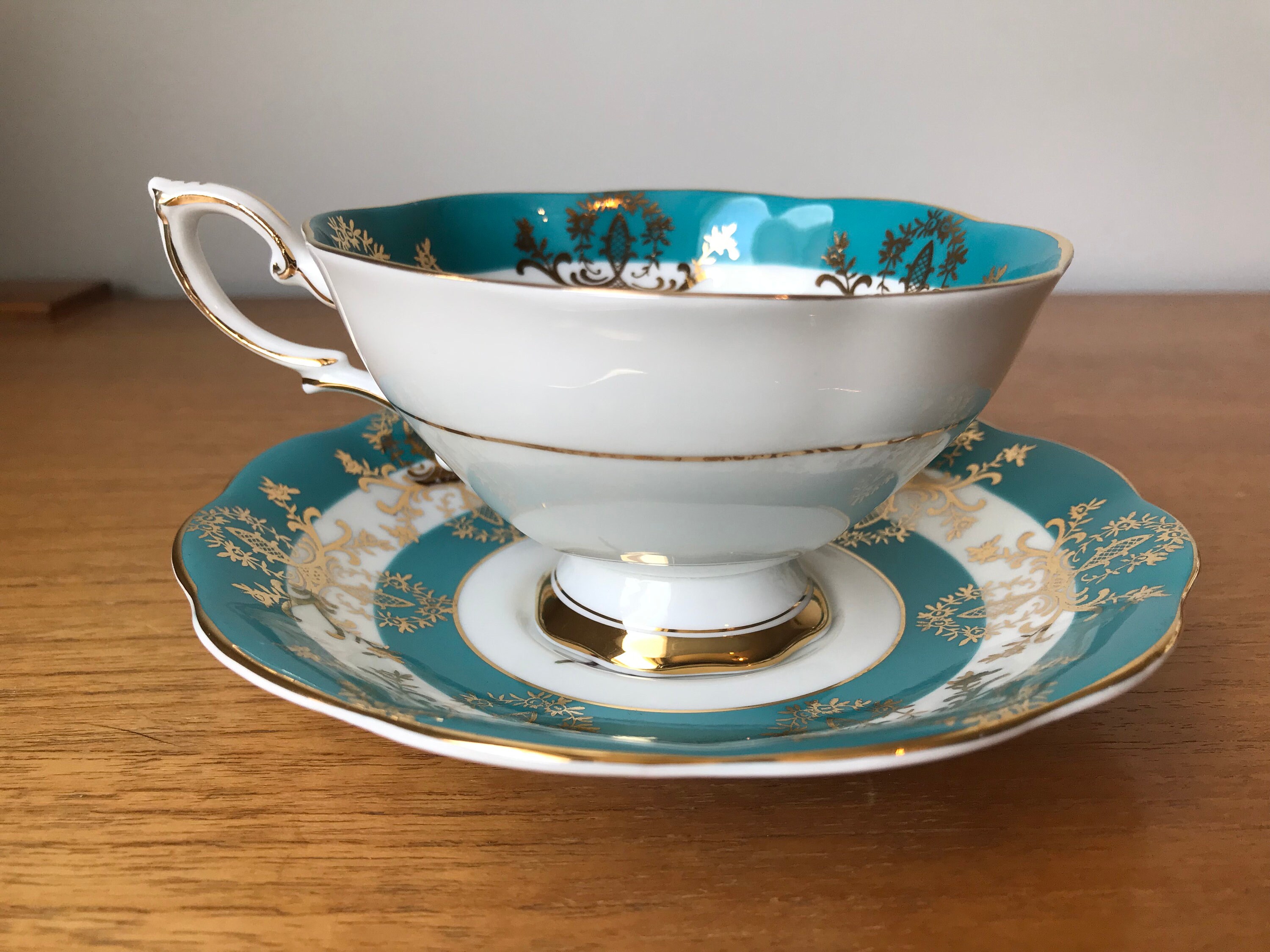Royal Standard Tea Cup and Saucer Turquoise and White Bands Etsy
