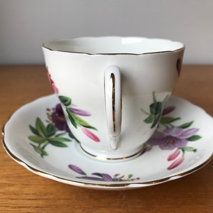 Adderley Tea Cup and Saucer, Purple Pink White Lily Teacup and Saucer image 5