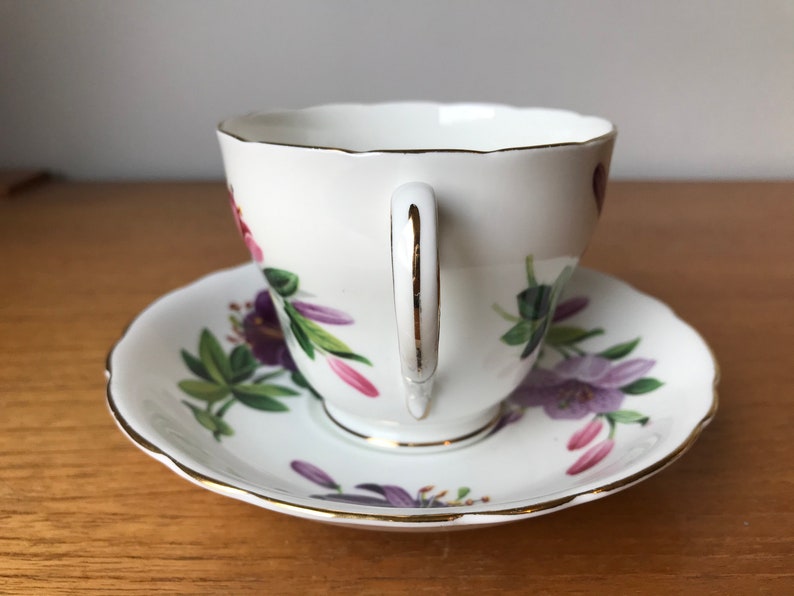 Adderley Tea Cup and Saucer, Purple Pink White Lily Teacup and Saucer image 5