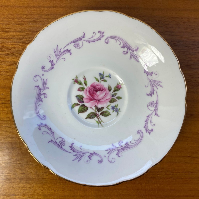 Vintage Paragon China Tea Cup and Saucer, Century Rose 1967 Teacup and Saucer, Pink Roses with Light Purple Scrolls Bone China image 5