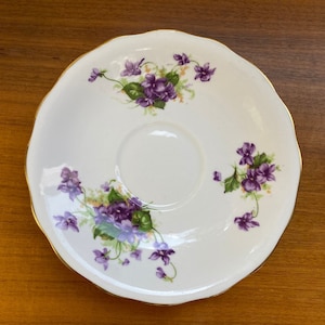 Radfords China Tea Cup and Saucer, Purple Violets Teacup and Saucer, English Bone China Flaws image 6