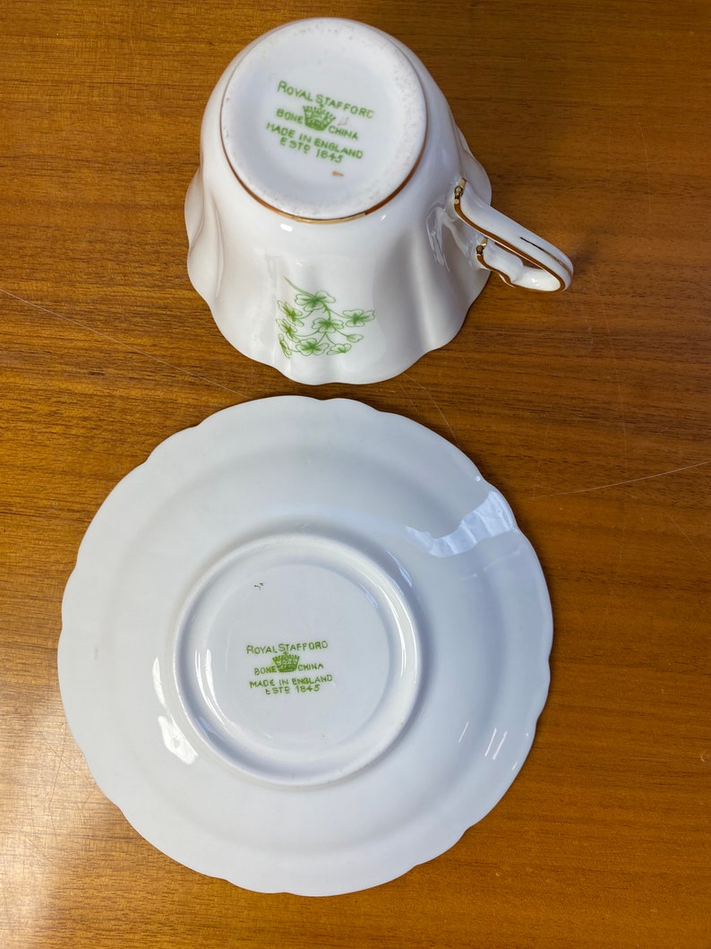 Shamrock Tea Cup and Saucer, Royal Stafford China Teacup and Saucer image 8