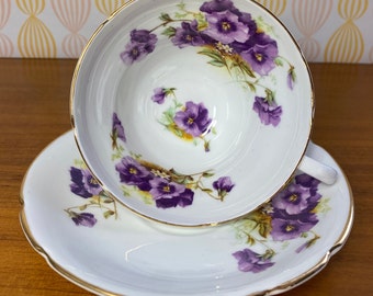 Stanley Teacup and Saucer, Purple Pansy Tea Cup and Saucer, Fine Bone China 1953- 1962 Garden Tea Party