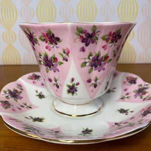 Royal Albert China Tea Cup and Saucer Serenity Debutante Series Teacup and Saucer Bone China Pink and Purple Flowers image 2