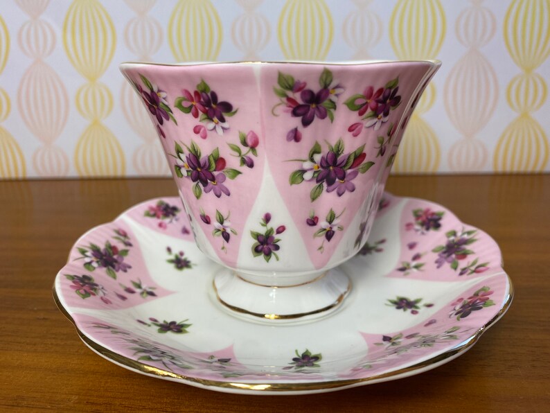 Royal Albert China Tea Cup and Saucer Serenity Debutante Series Teacup and Saucer Bone China Pink and Purple Flowers image 2