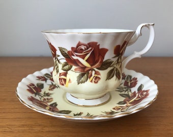 Royal Albert Lakeside Series Tea Cup and Saucer, "Thirlmere" Autumn Rose Teacup and Saucer, Bone China