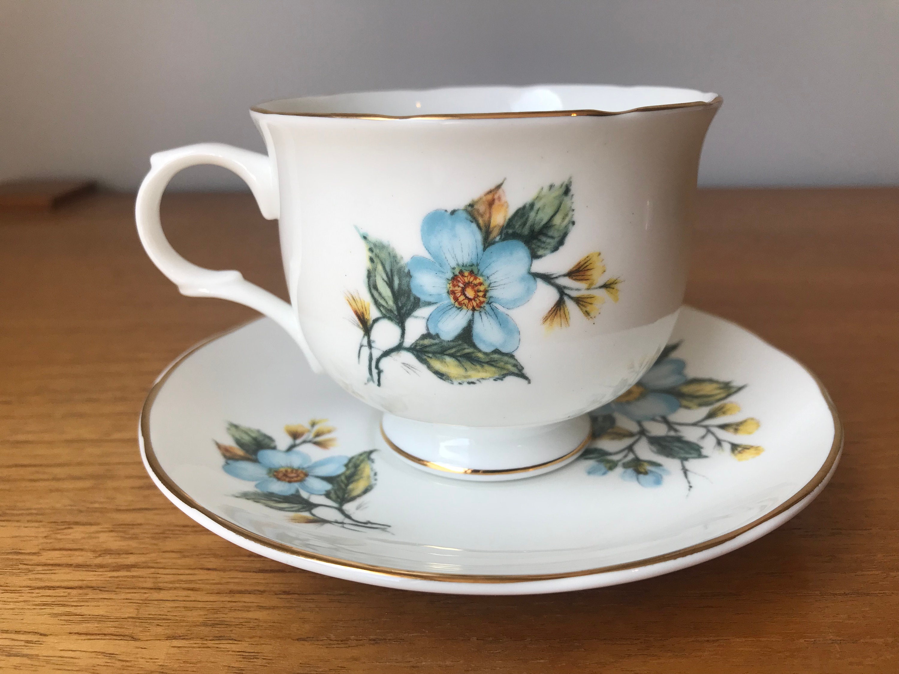 Sadler Tea Cup and Saucer Blue and Yellow Flower Teacup and Etsy
