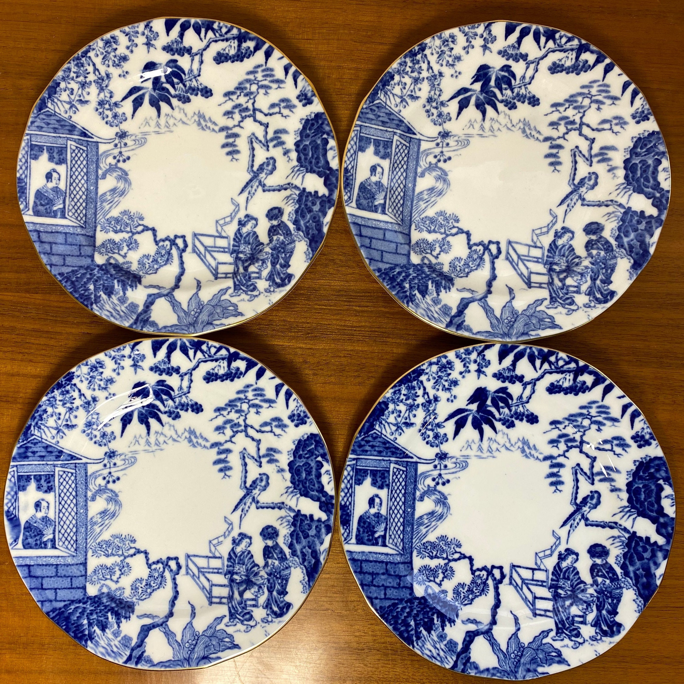 Bread and Butter Plate 7" s Custom Porcelain Royal Blue on White with Gold 