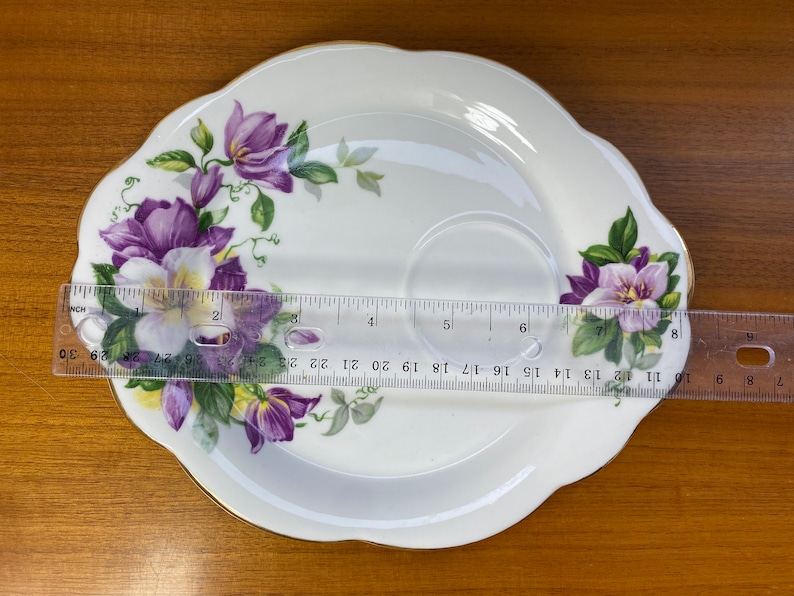 Windsor and Royal Dogwood China Teacup and Snack Plate, Purple and White Clematis Tea Cup and Plate image 5