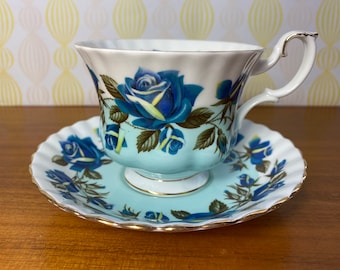 Royal Albert Lakeside Series "Derwent Water" Tea Cup and Saucer, Blue Rose Teacup and Saucer