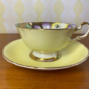 Paragon China Tea Cup and Saucer, Rare Gold Interior with Hand Painted Nasturtiums Flowers Teacup and Saucer, Circa 1950s 1960s image 2