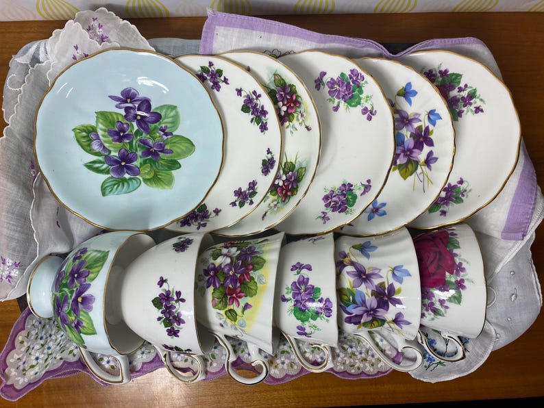 Purple Violets Teacup and Saucer, China Tea Cup and Saucer, Grosvenor