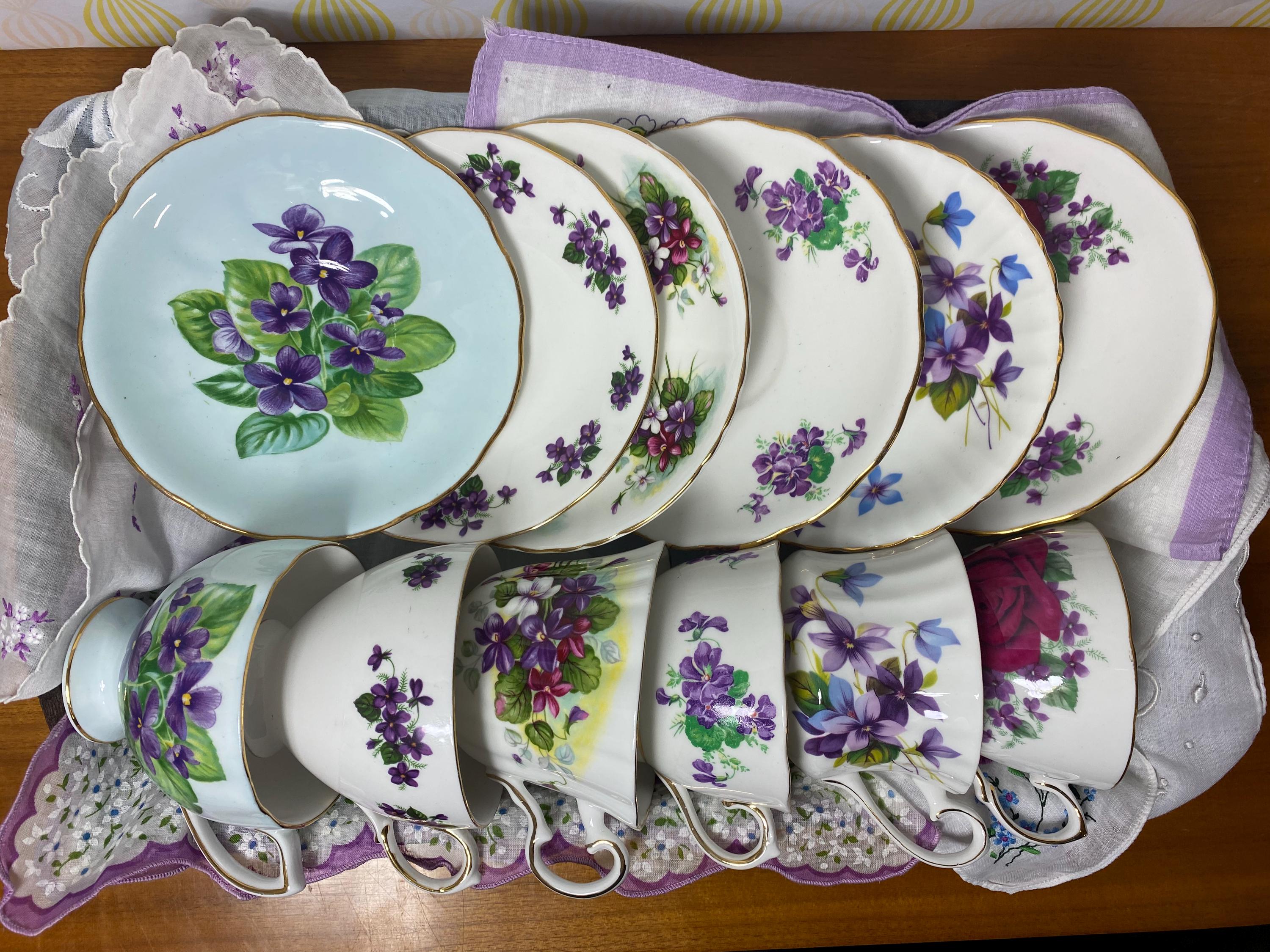 Purple Violets Teacup and Saucer, China Tea Cup and Saucer, Grosvenor, Royal Vale, Colclough, Royal Grafton, Queen Anne *Your Choice